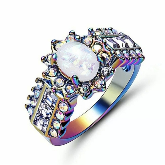 New Fire White Opal Rainbow Hematite Ring. - Picture 1 of 4